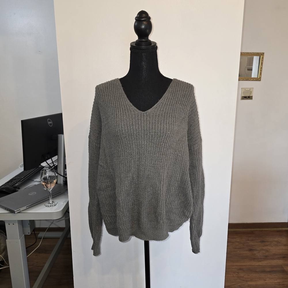 Gray V-Neck Women's Sweater